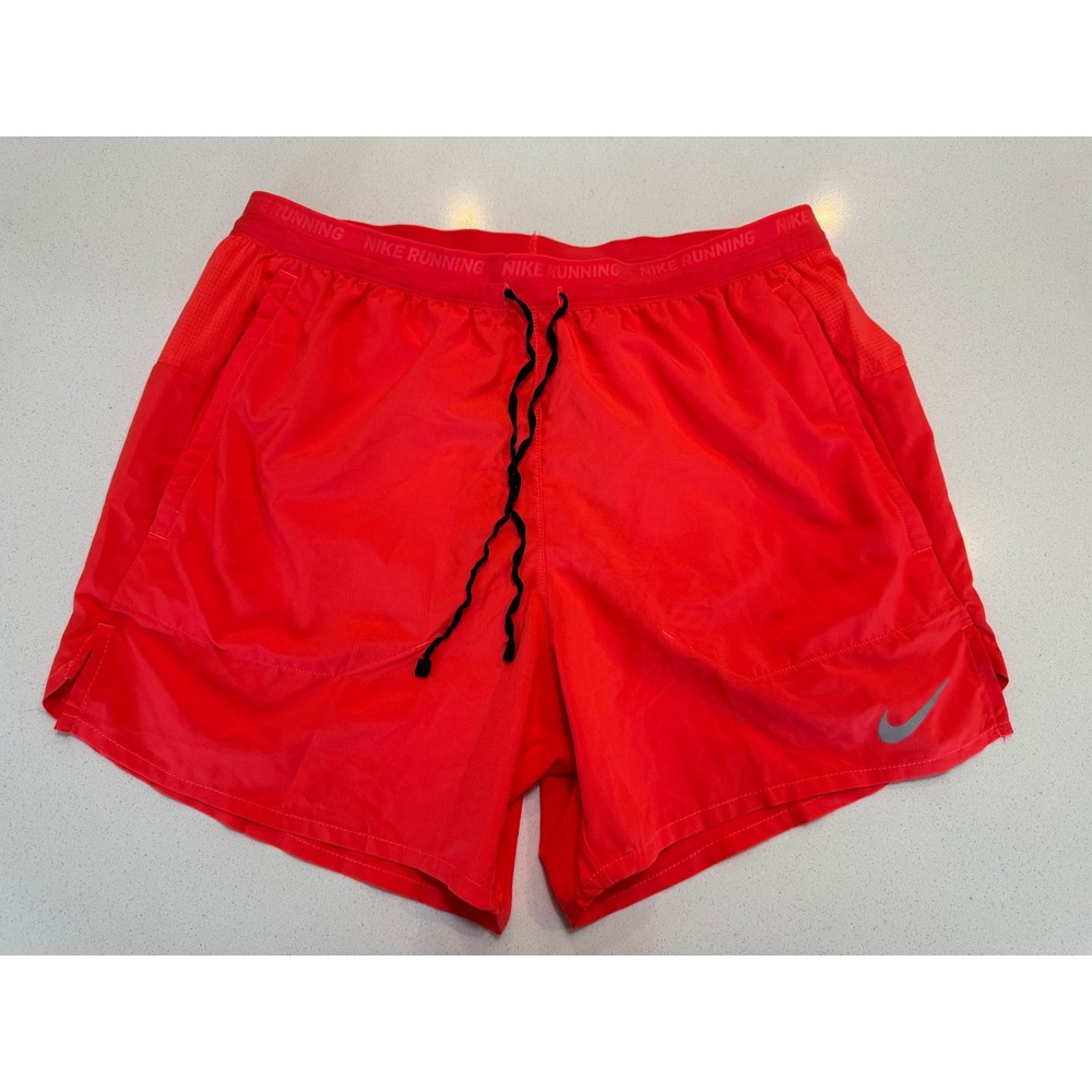 Nike Running Dri-FIT Shorts Mens Medium Orange Red 5 Inch Inseam Zipper Pocket